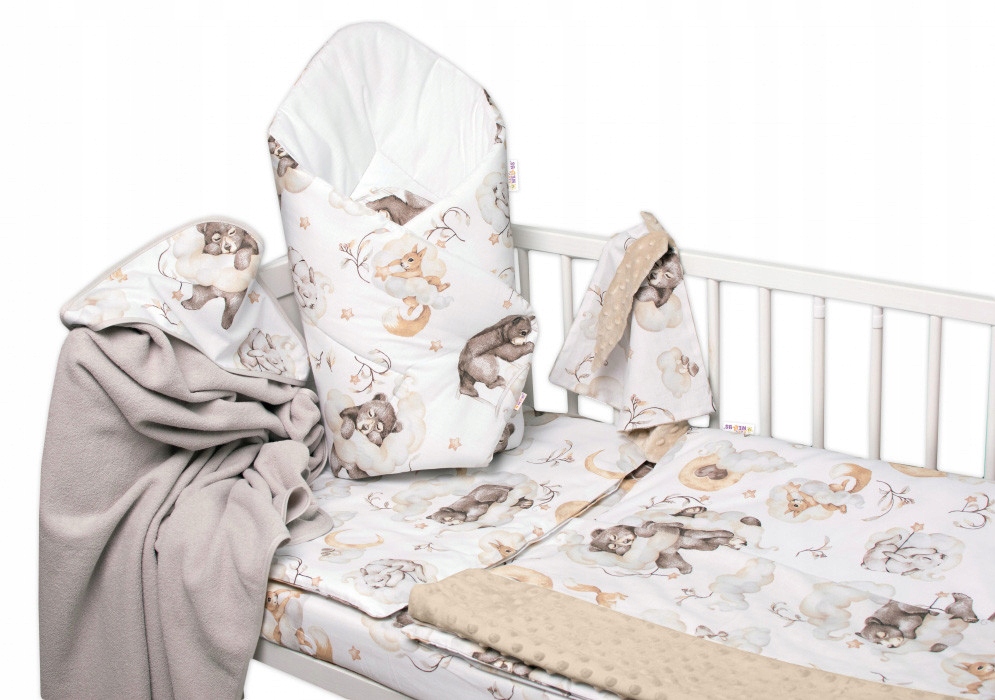 6D dielna výhod. ada s darčekom pre bábätko, 135x100 Zvieratká na mráčiku, bežová