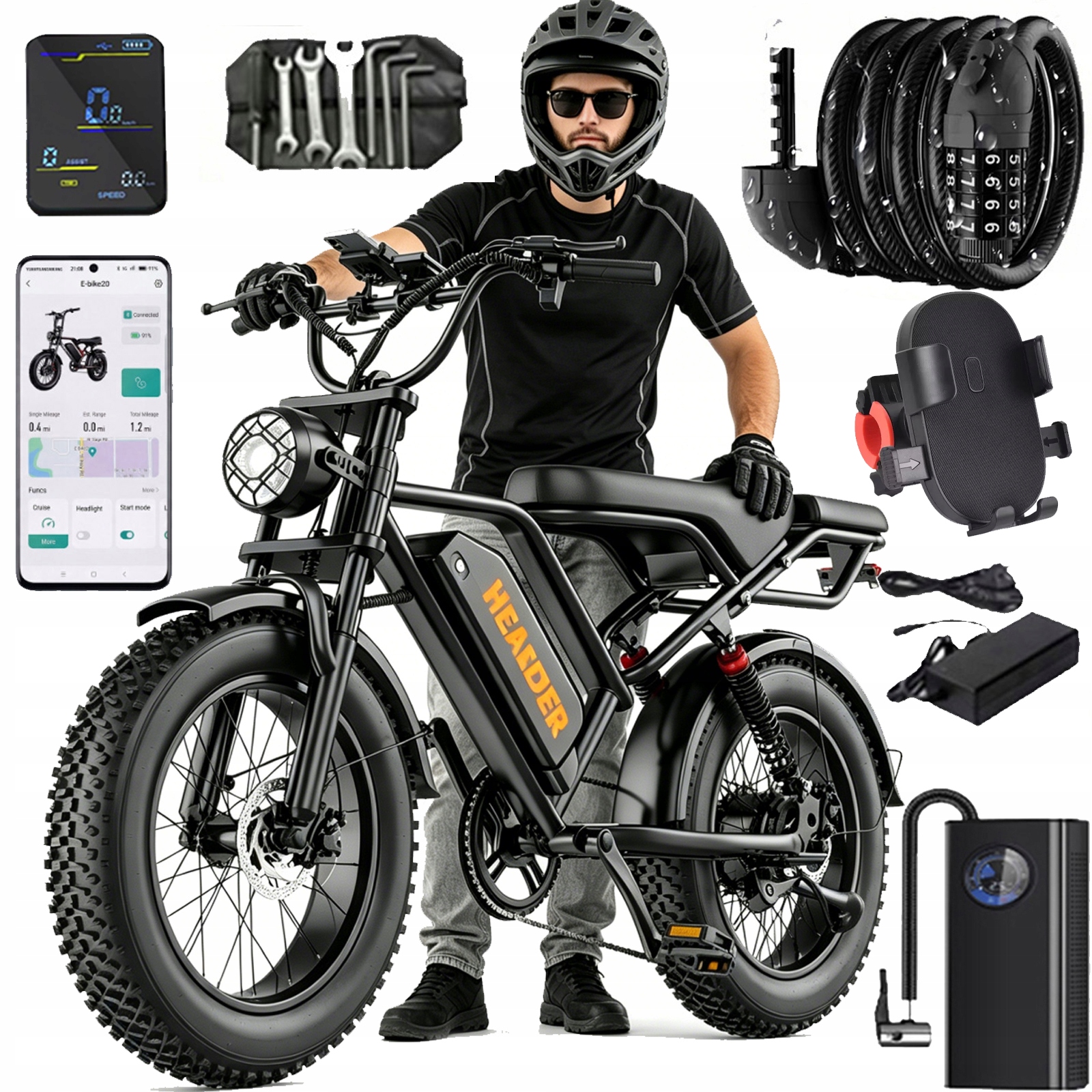 Pojazd elektryczny dla dorosłych Headeer BK20 1000W 48V20AH 50KM/H 20" App