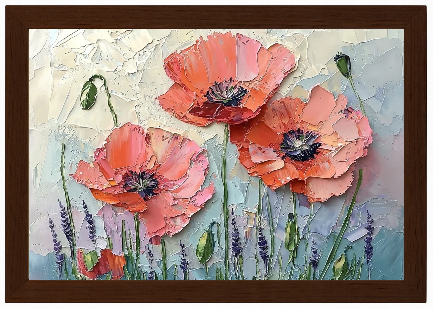 Plakát Rámeček Dřevo Příroda Květy Červené Máky Olej Impasto 93x62