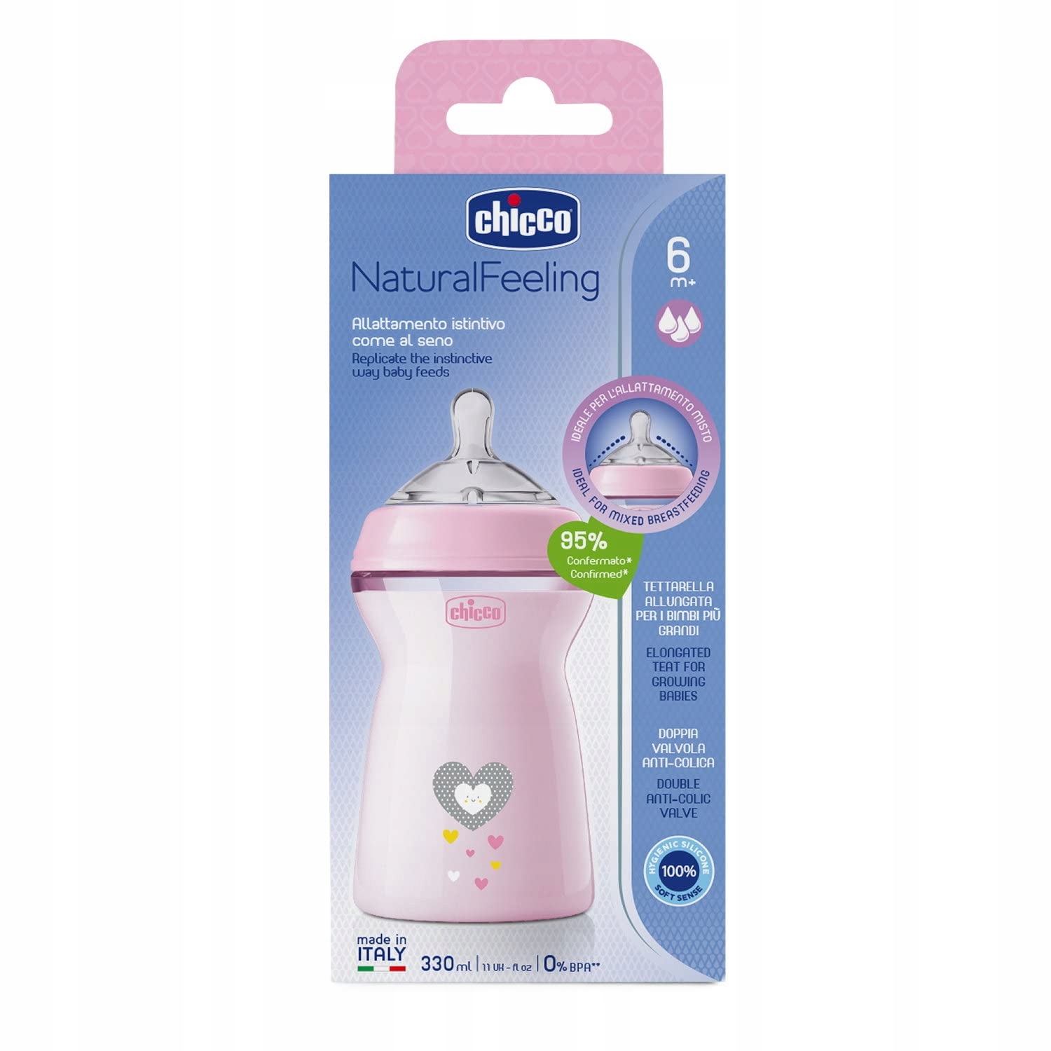 CHICCO Butelka Antykolkowa Dla Niemowląt 6+ Miesięcy 330 ml Różowa — miniatura 4
