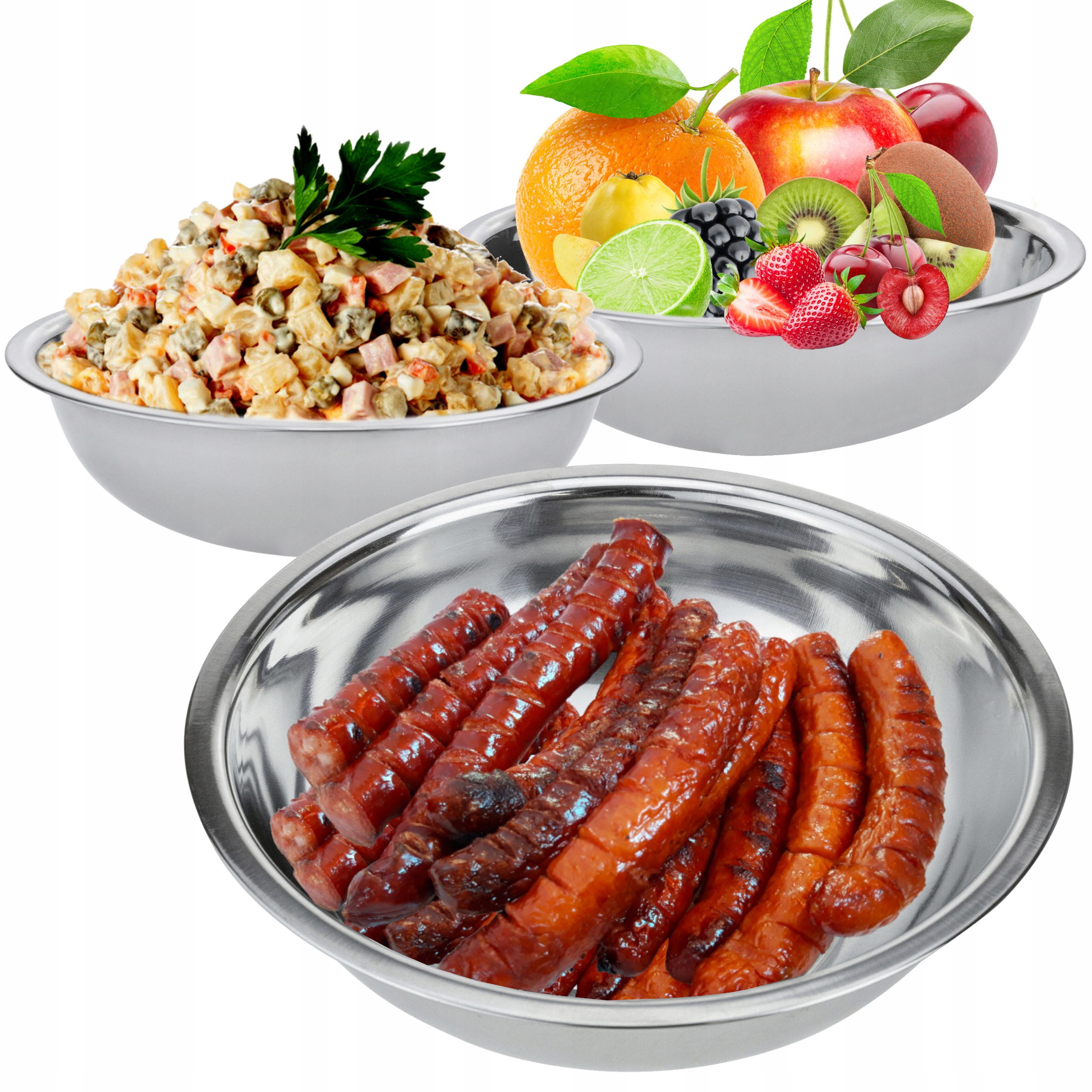 

Zestaw 3 Dużych Misek Kuchennych Stalowych 3x2,5L