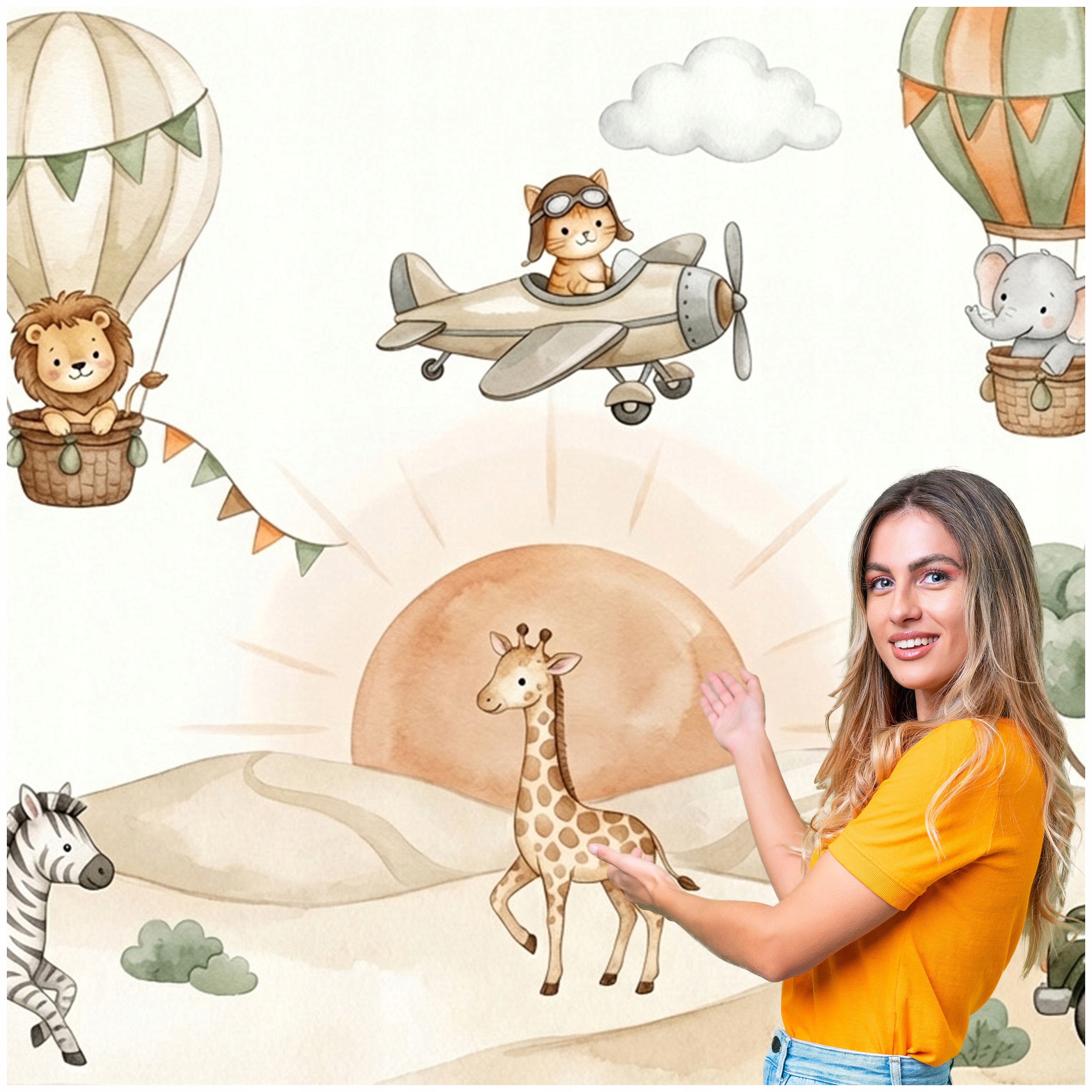 Fototapeta Pre Deti Zvieratá Púšť Balóny Lietadlo 588x280 DD04F