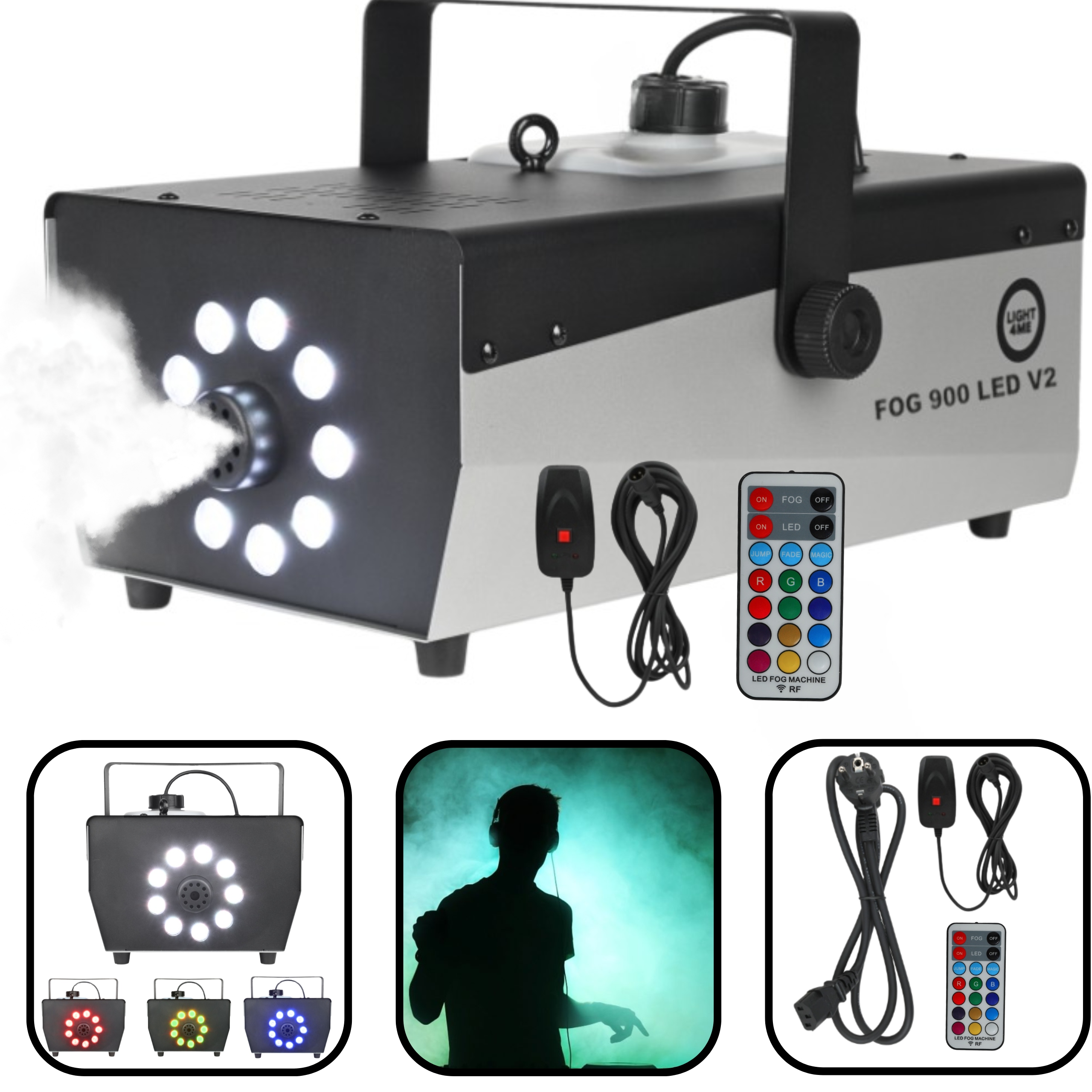 Generátor Dymu Hmla Dymovač Led Efekt Rgbw Výkonný 900W 2 Diaľkové Ovládače