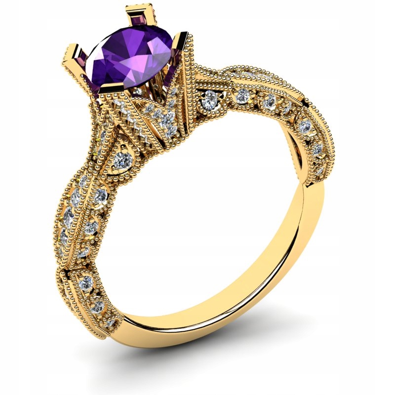

Pierścionek Złoty Królewski Ametyst I Brylanty