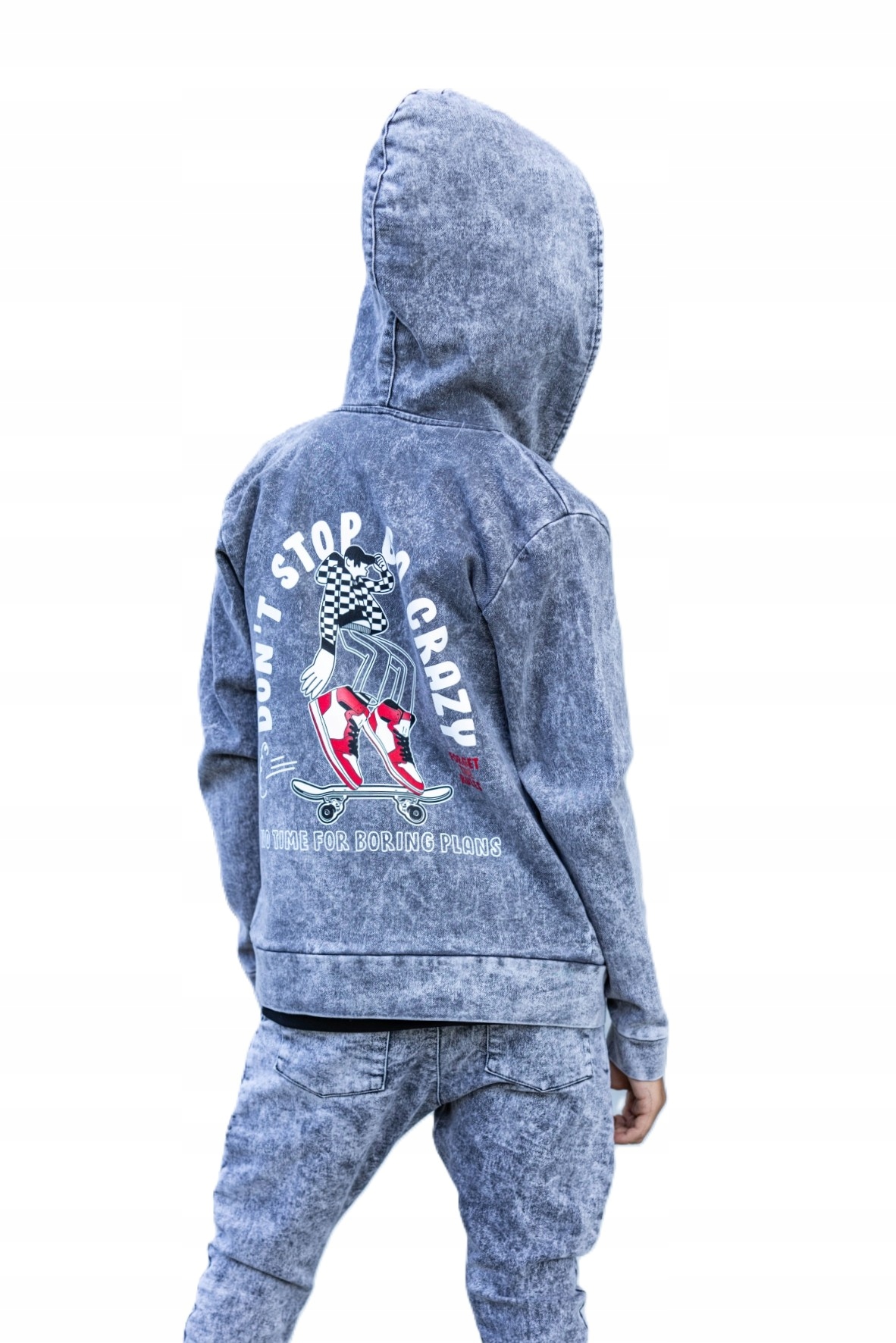 Rozpinana bluza jeansowa grafitowa deskorolka All For Kids 104 110