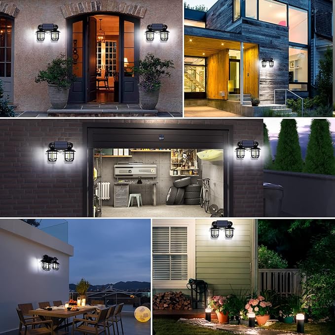 LAMPA SOLARNA LED PODWÓJNA KINKIET Z CZUJNIKIEM RUCHU DO OGRODU GARAŻU IP65 Kolor czarny