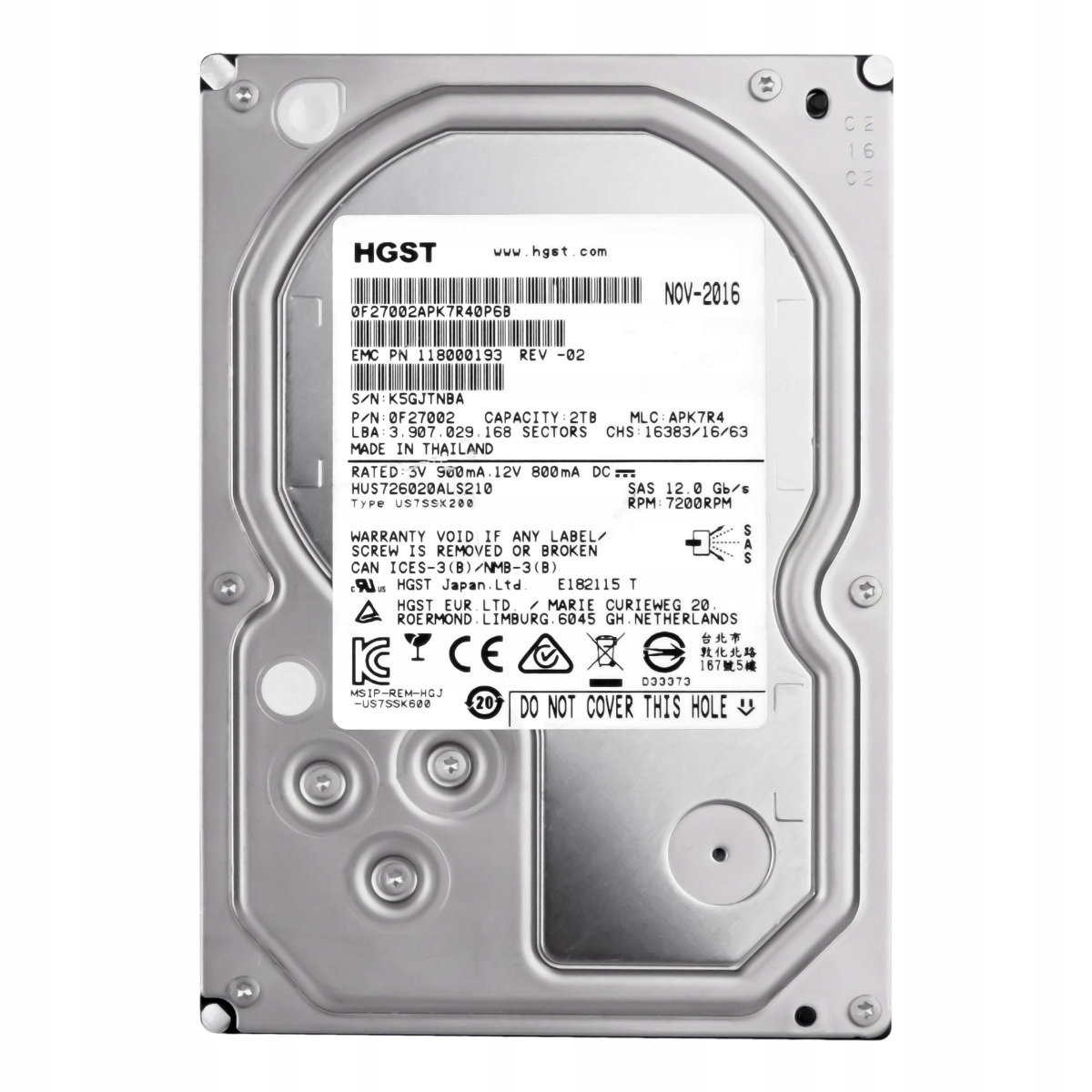 Hgst UltraStar 7K6000 2TB 7.2K 128MB SAS-3 3.5" HUS726020ALS210