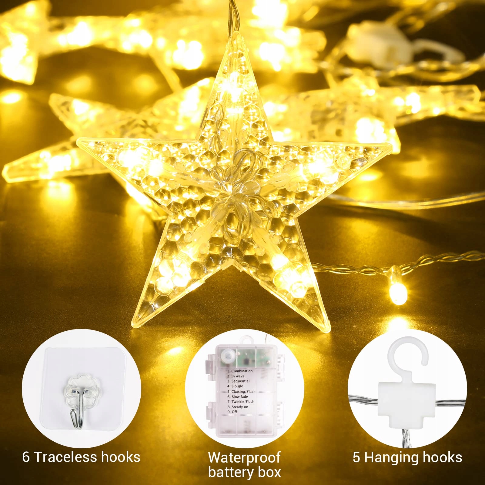 GLOBALINK GIRLANDA KURTYNA ŚWIETLNA LAMPKI ŚWIĄTECZNE LED 8 TRYBÓW — miniatura 5