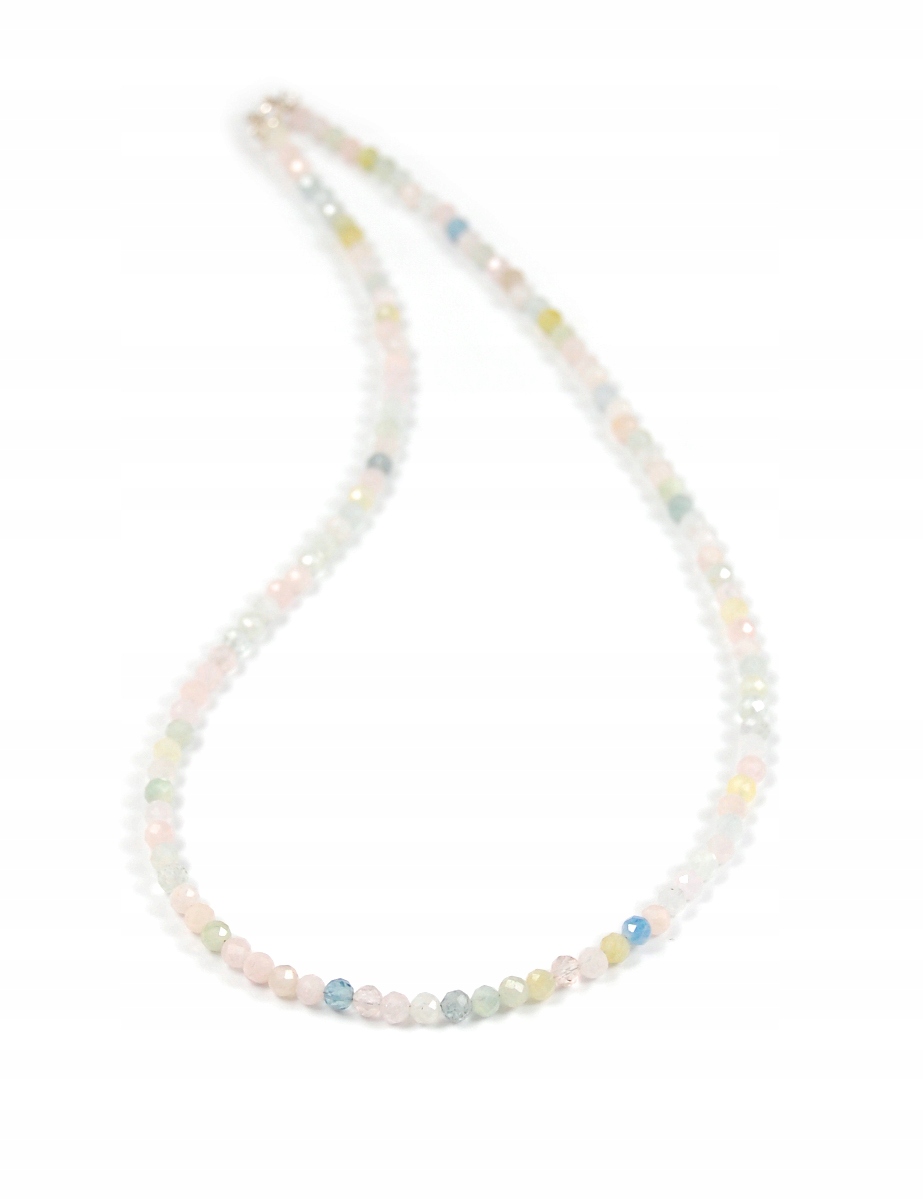 Přírodní náhrdelník Beryle Morganit Akvamarín s fazetovanými kuličkami 4 mm stříbro