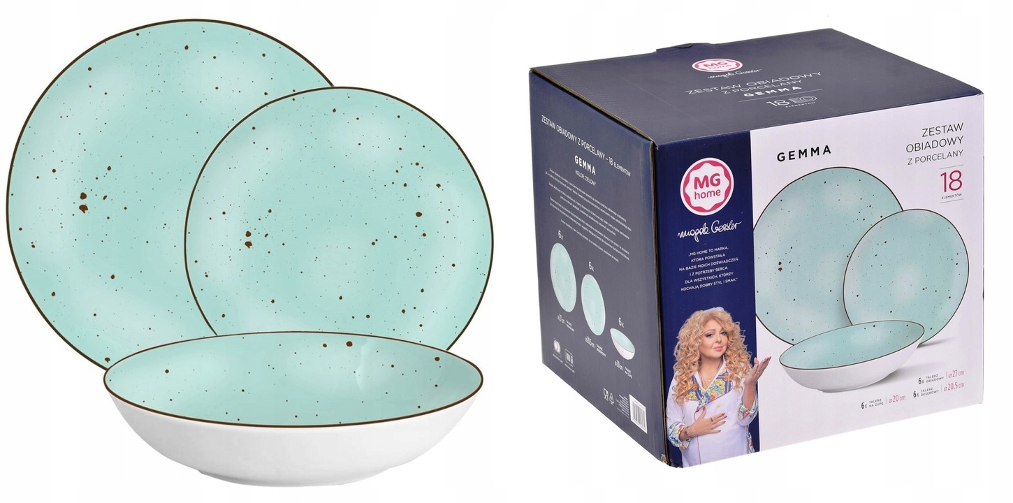 Komplet Magda Gessler Jedálenský Servis Porcelán Tanieire S Kvapkami Zelený