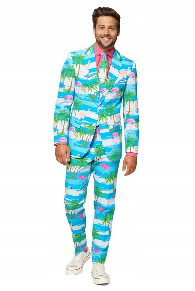 Pánský Oblek Plameňáci Palmy Opposuits Deluxe Převlek Slim Fit 50
