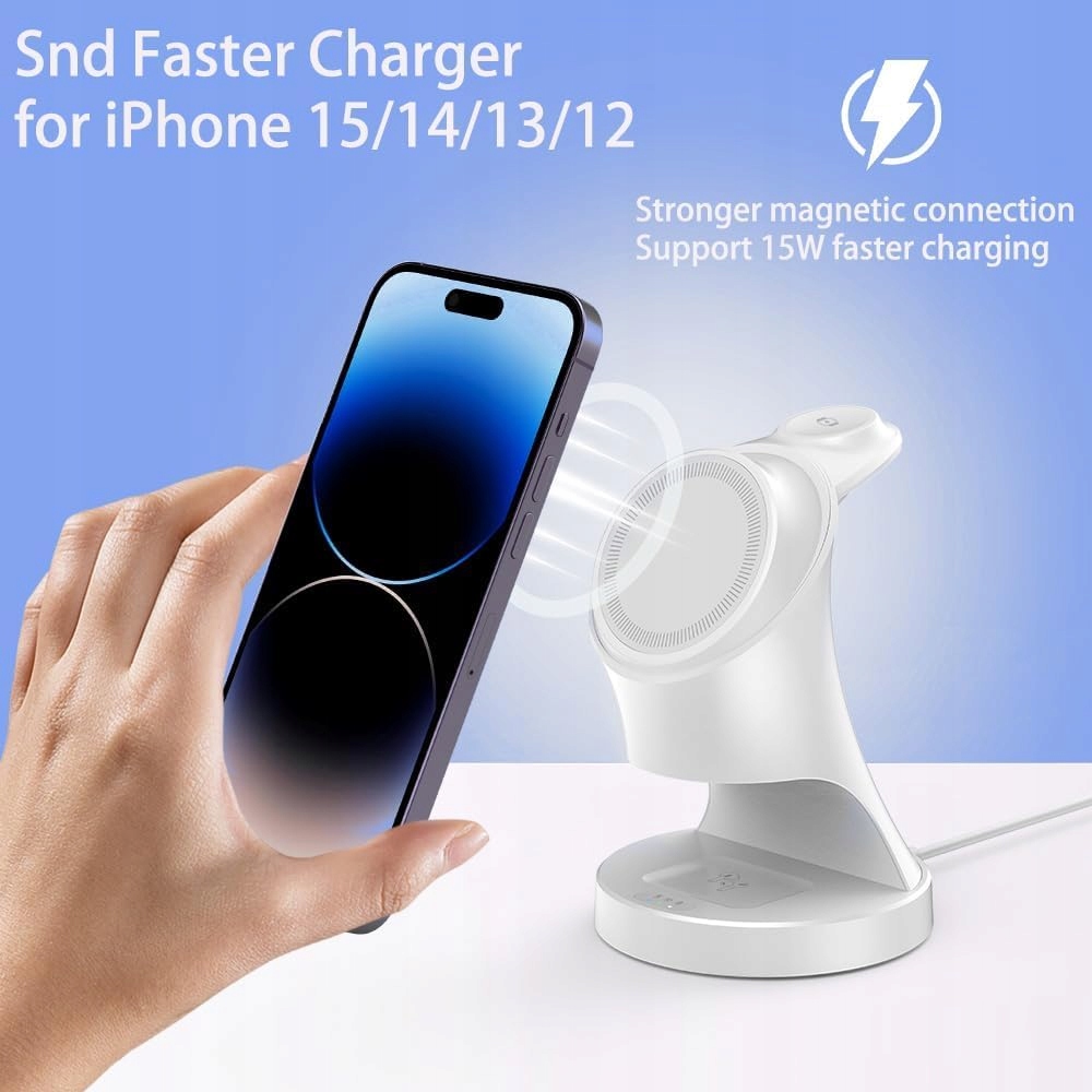 SHORT VERSION: 3W1 ŁADOWARKA BEZPRZEWODOWA DO IPHONE WATCH AIRPODS BIAŁA — miniatura 6