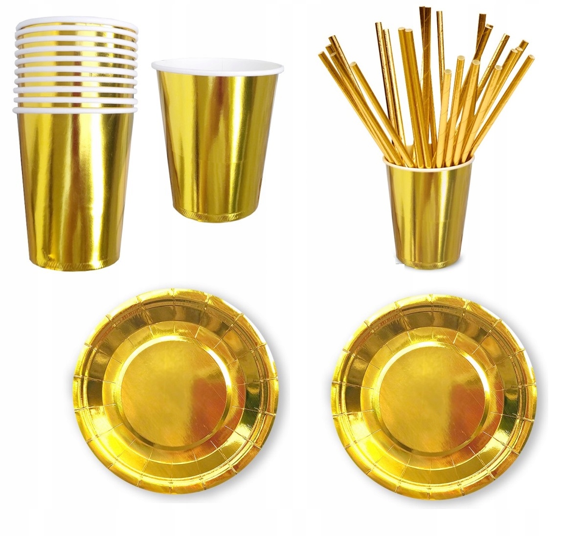 

Zestaw talerzyki kubki słomki złote gold 45 sztuk