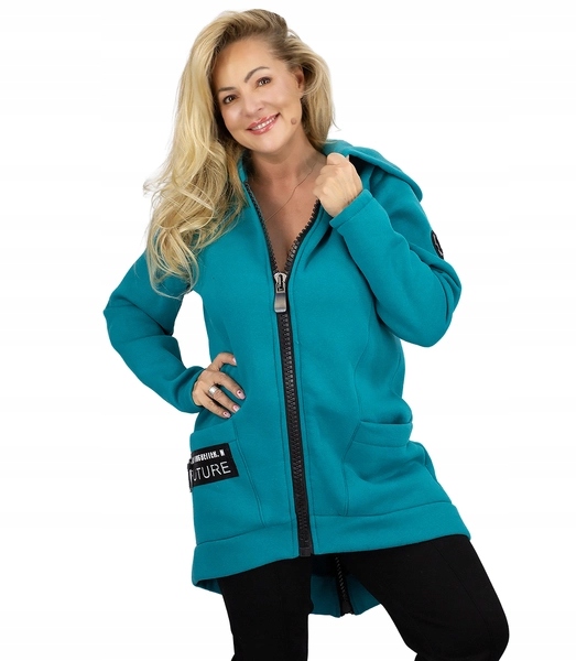 Stylová dlouhá mikina a'la kabátek dámská s kapucí na zip, velikost XL