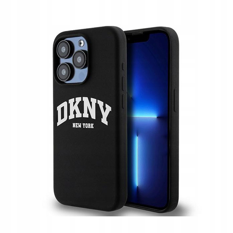 Dkny tekuté silikonové bílé tištěné logo MagSafe – Pouzdro iPhone 15 Pro (černé)