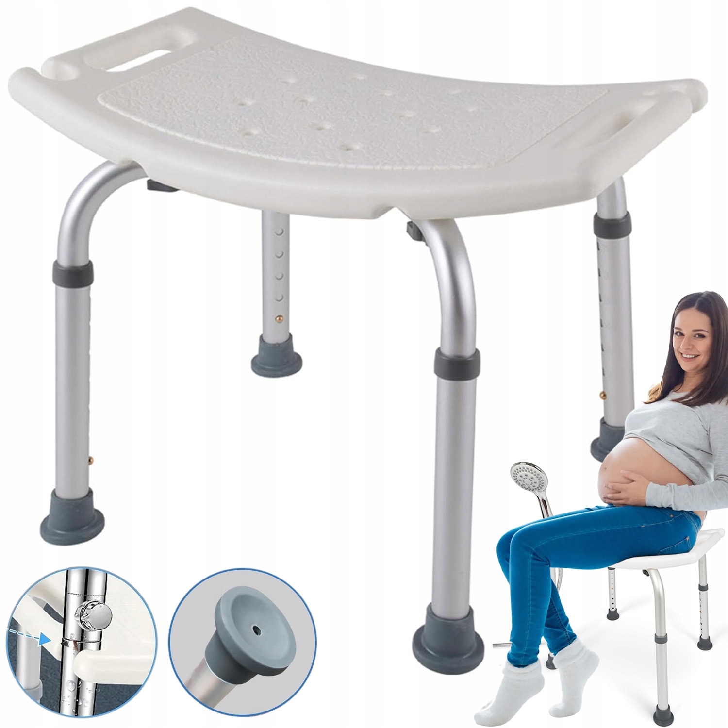 Taboret Krzesło Siedzisko Prysznicowe Stołek Wanny Regulowany Noś 200 Kg