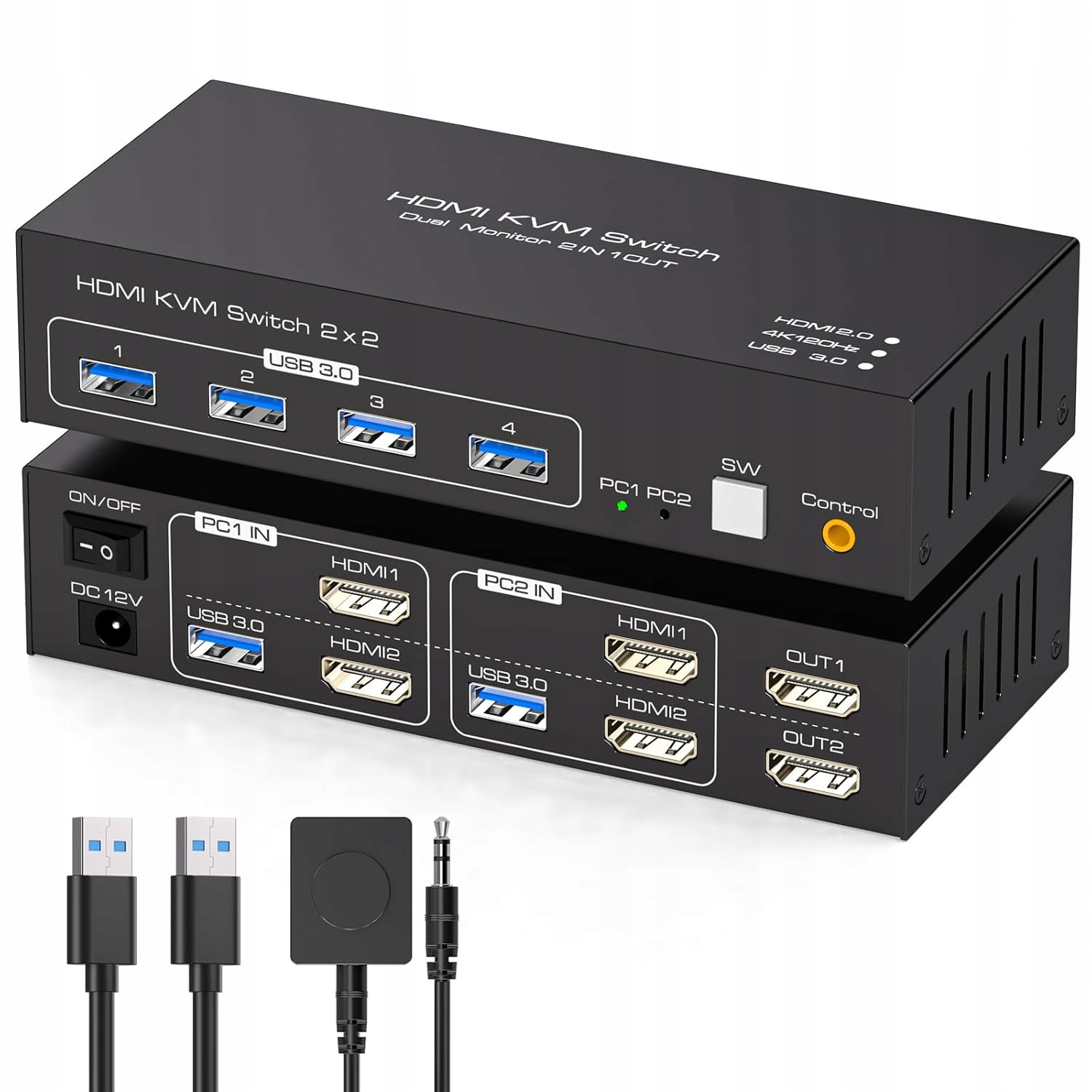 Prepínač Kvm Tjcxele 4K120Hz Hdmi 2xPC 2xMonitor Usb 3.0