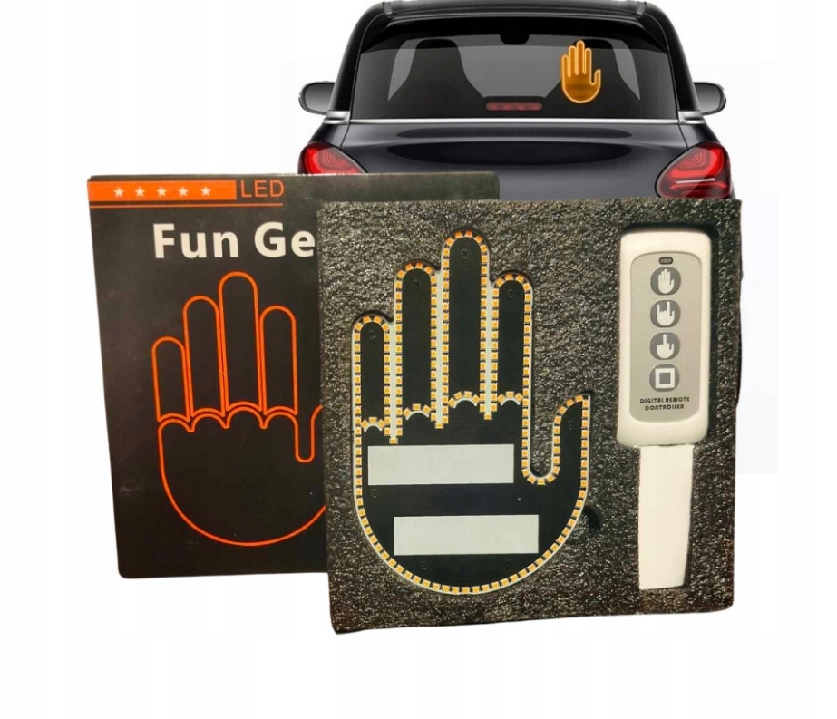 RĘKA LED Sygnalizator Gestów na Tylną Szybę Samochodu Środkowy Palec +PILOT Producent inny