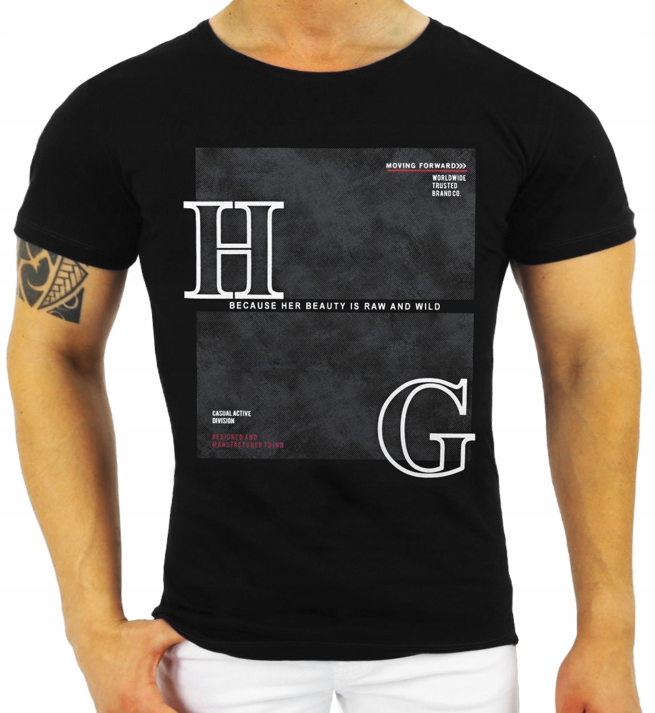 

T-shirt Męski Koszulka Elastan Nadruk Print Jakość