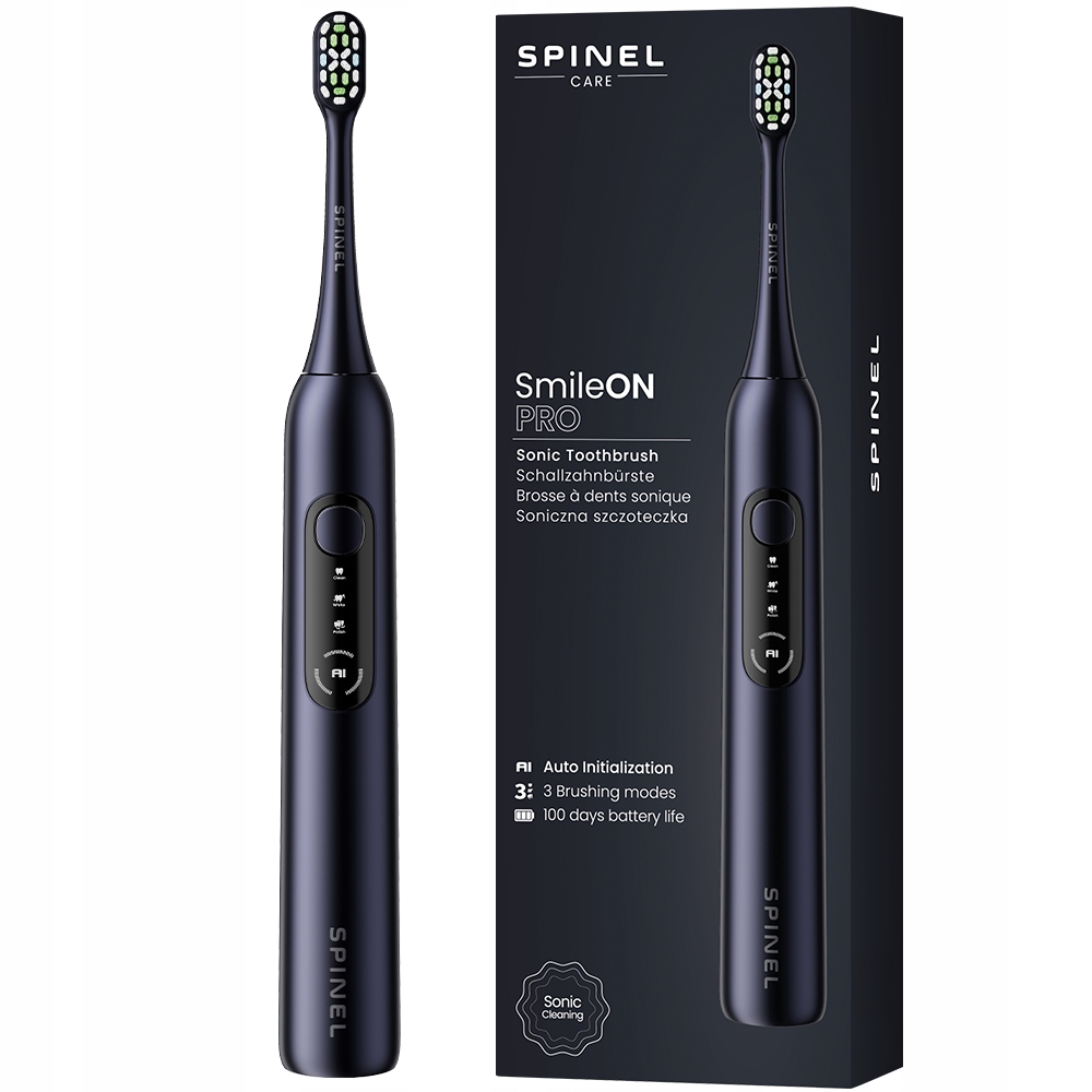 Soniczna szczoteczka do zębów Spinel Care SmileOn Pro czarna 3 tryby Ai