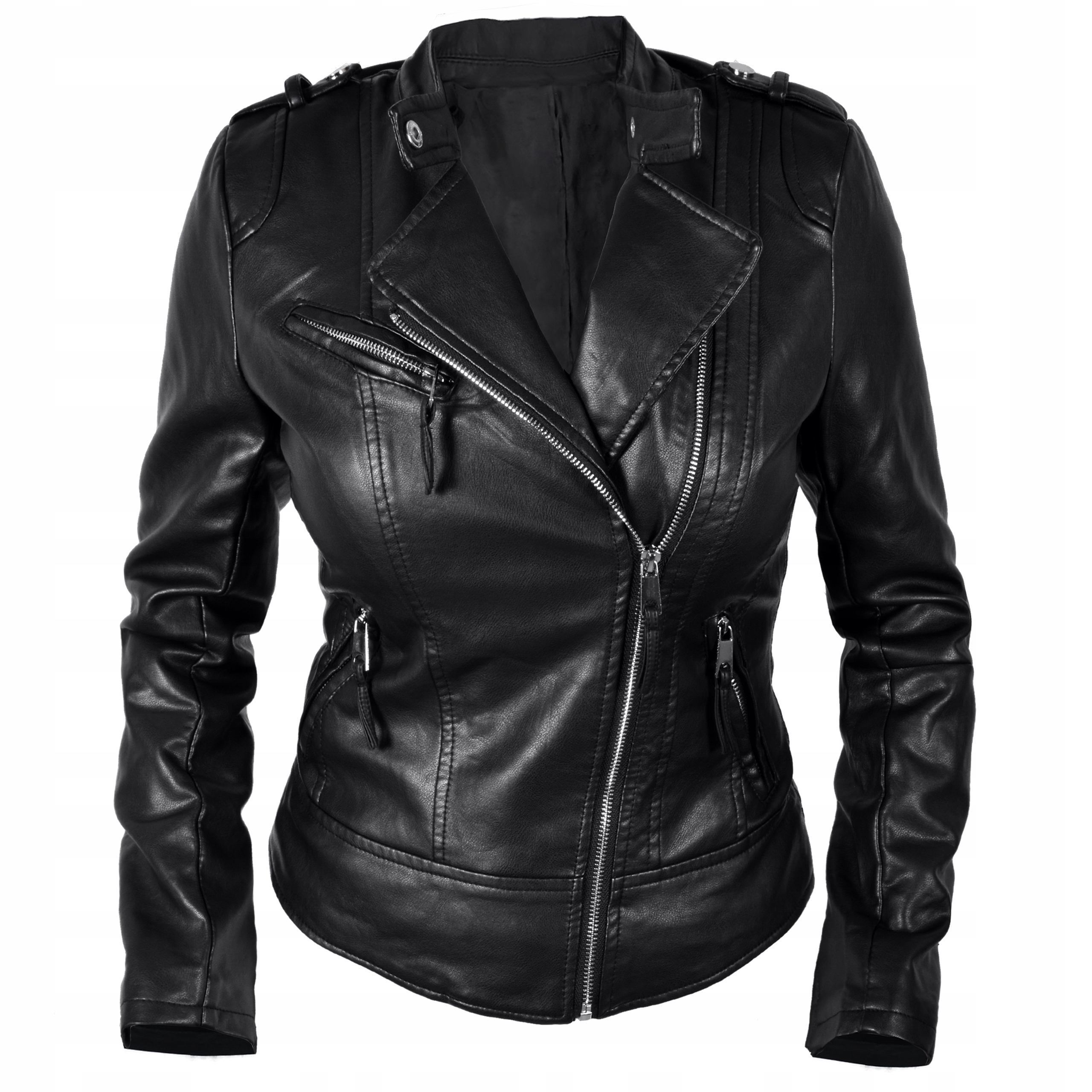 Ramoneska Kurtka Damska Skóra Skórzana Biker Stójk