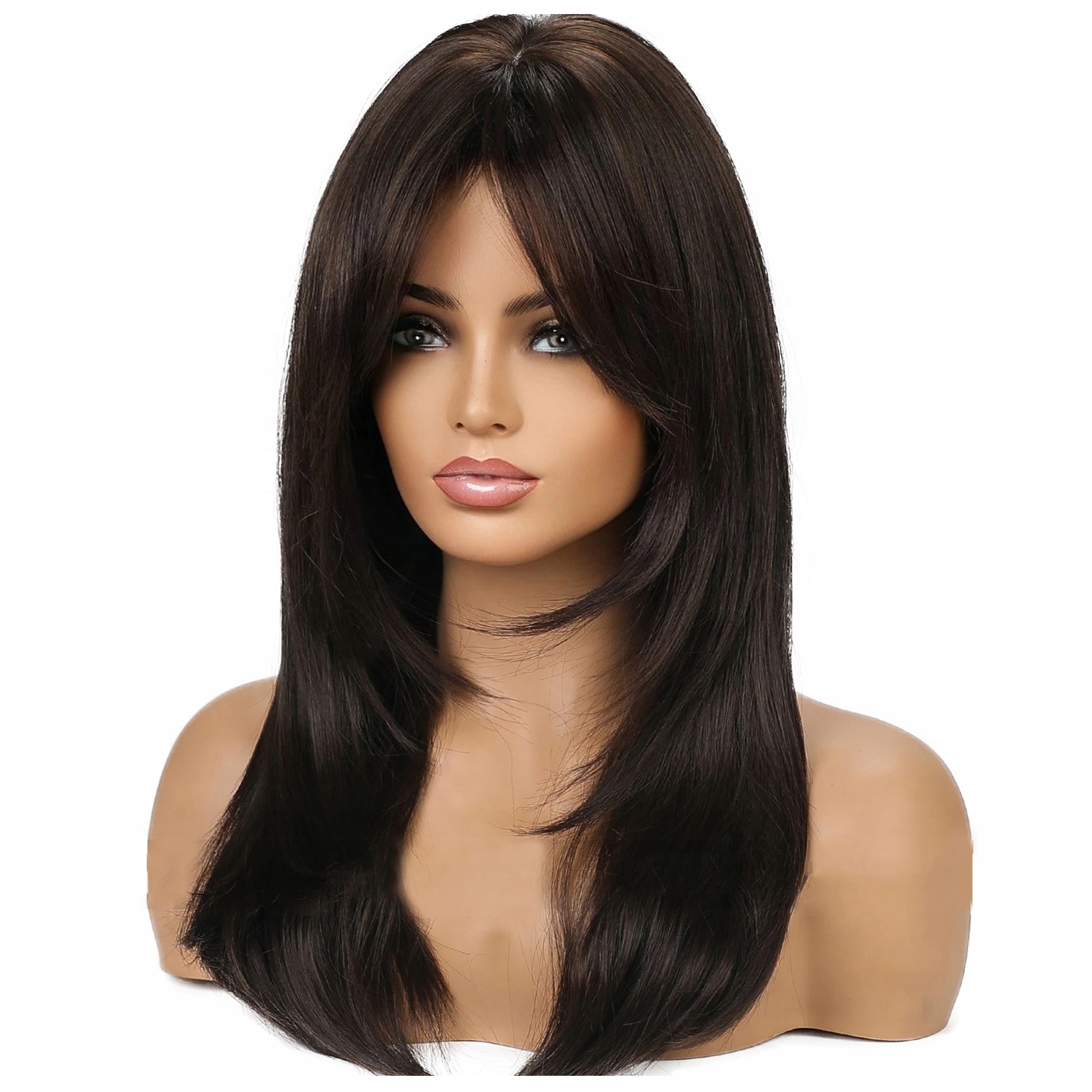 

Peruka włosy Jak Naturalne brąz czekolada Grzywka