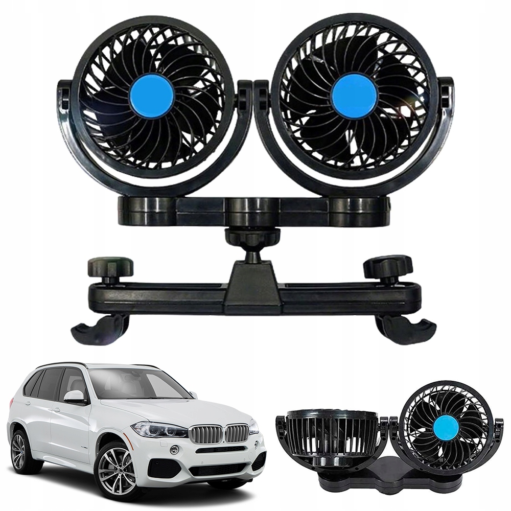 Dvojitý 12V ventilátor do auta s regulací 360° výkonný do zapalovače