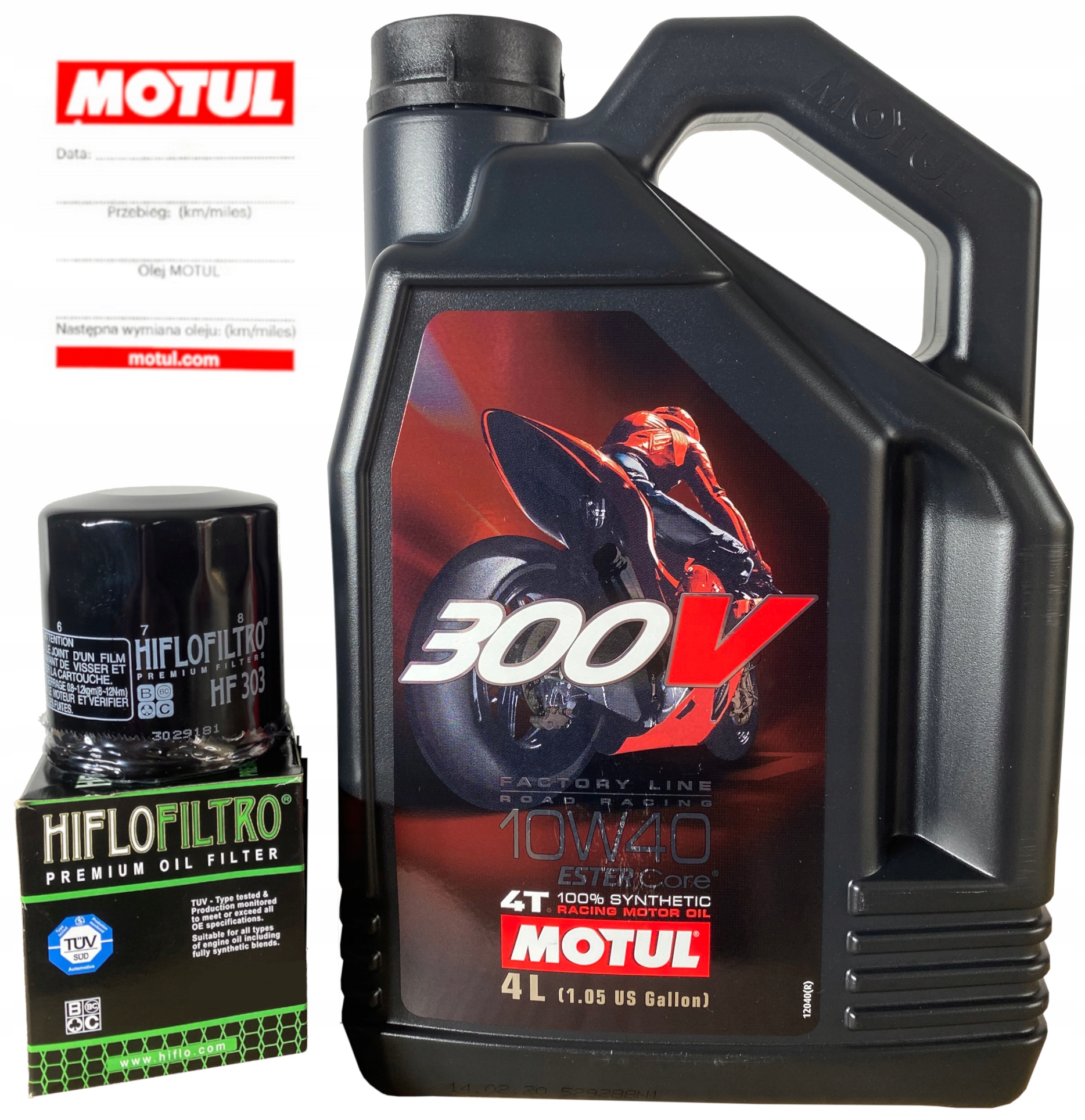 OLEJ MOTUL 300V 4T 10W40 4L + FILTR OLEJU HIFLO