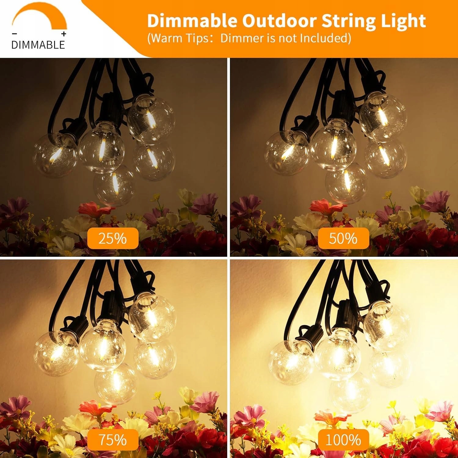 YUUCIO Lampki LED Zewnętrzne 60M 100+4 Żarówki Plastikowe IP44 2700K — miniatura 6