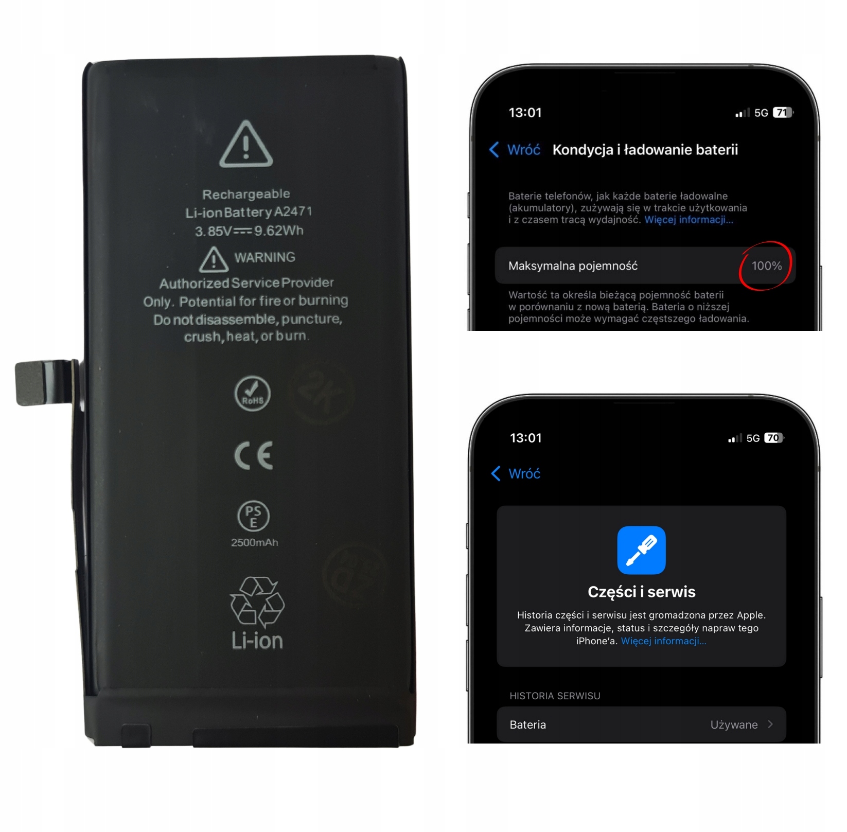 Bateria bez komunikatu, z kondycją, większa pojemność do iPhone 12 mini