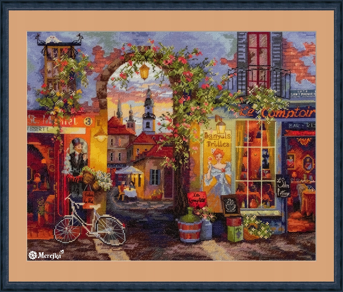 Sada pro křížkovou výšivku Merejka K-227 "Francouzská kavárna" 31x39 cm