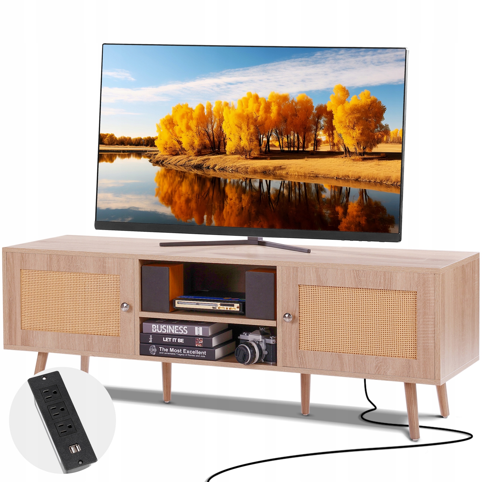 Stojan Pod Televízor Vevor Z Ratanu 65 Palcov Rtv Skrinka Retro Dub Premium