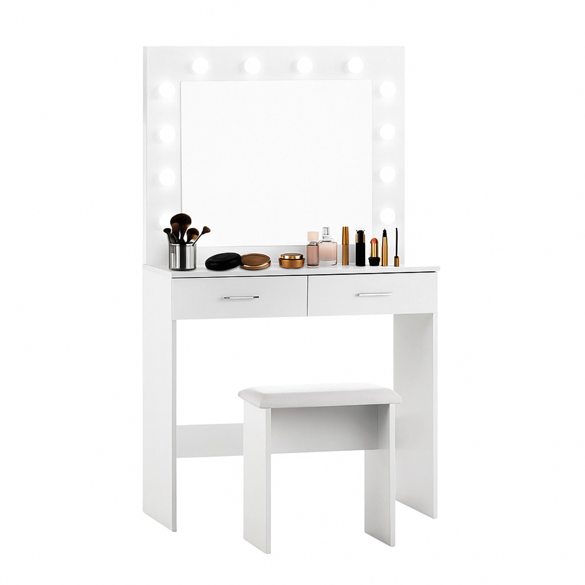 Aga Toaletný stolík so zrkadlom a osvetlením taburet Matný biely