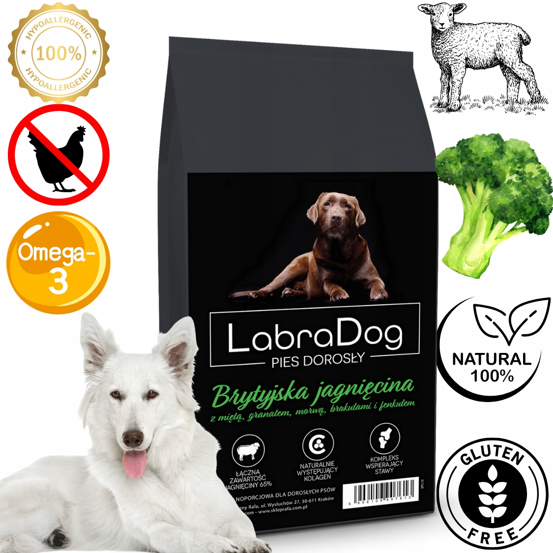 Levně LabraDog Superfood Jehněčí 65% pro bílá střední plemena na skvrny 2 kg