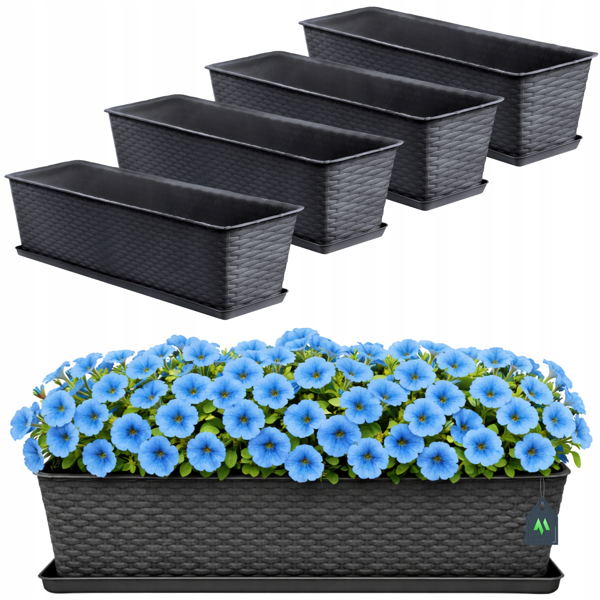 4x Skrzynka Balkonowa Doniczka Donica Z Podstawkami 60cm Grafit