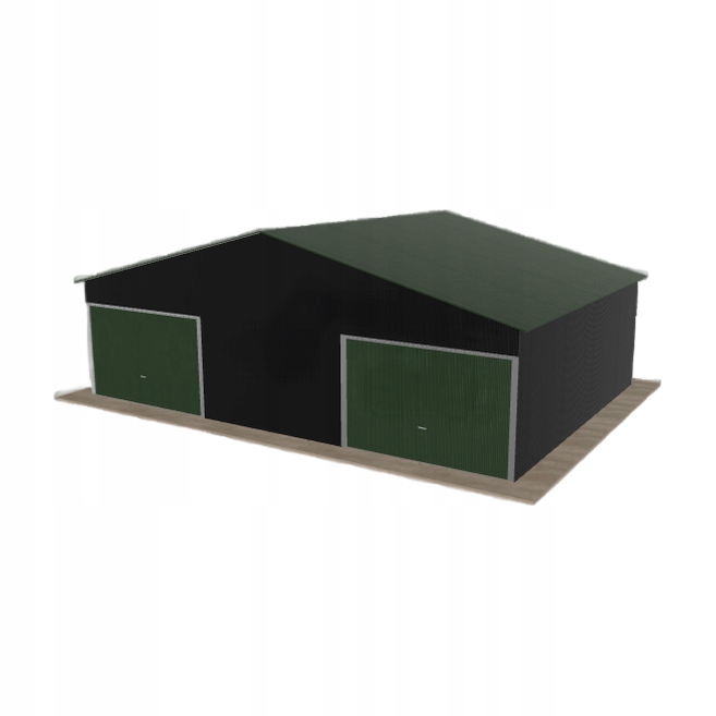 Plechová garáž 9x6.5 m dvoupolohová, dvoupolohová, černá