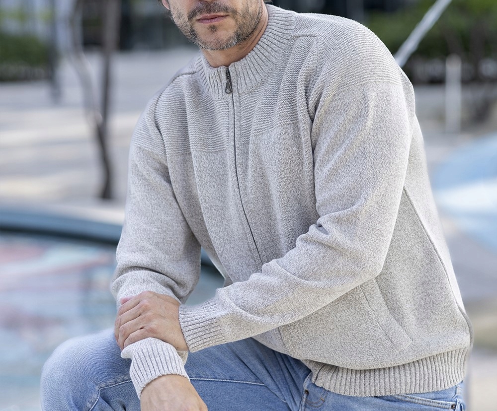 ROZPINANY SWETER MĘSKI - BEŻOWY XXL