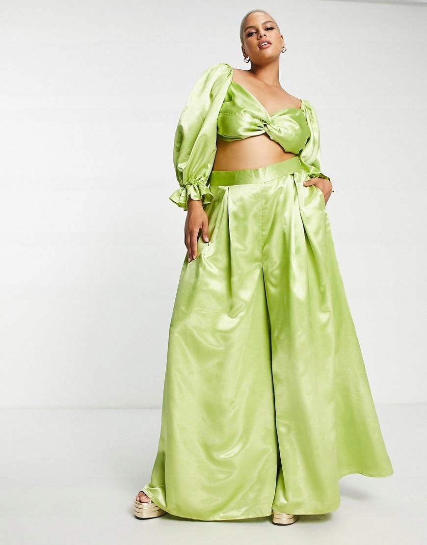 Yaura Elegantní Široké Kalhoty Satén 46