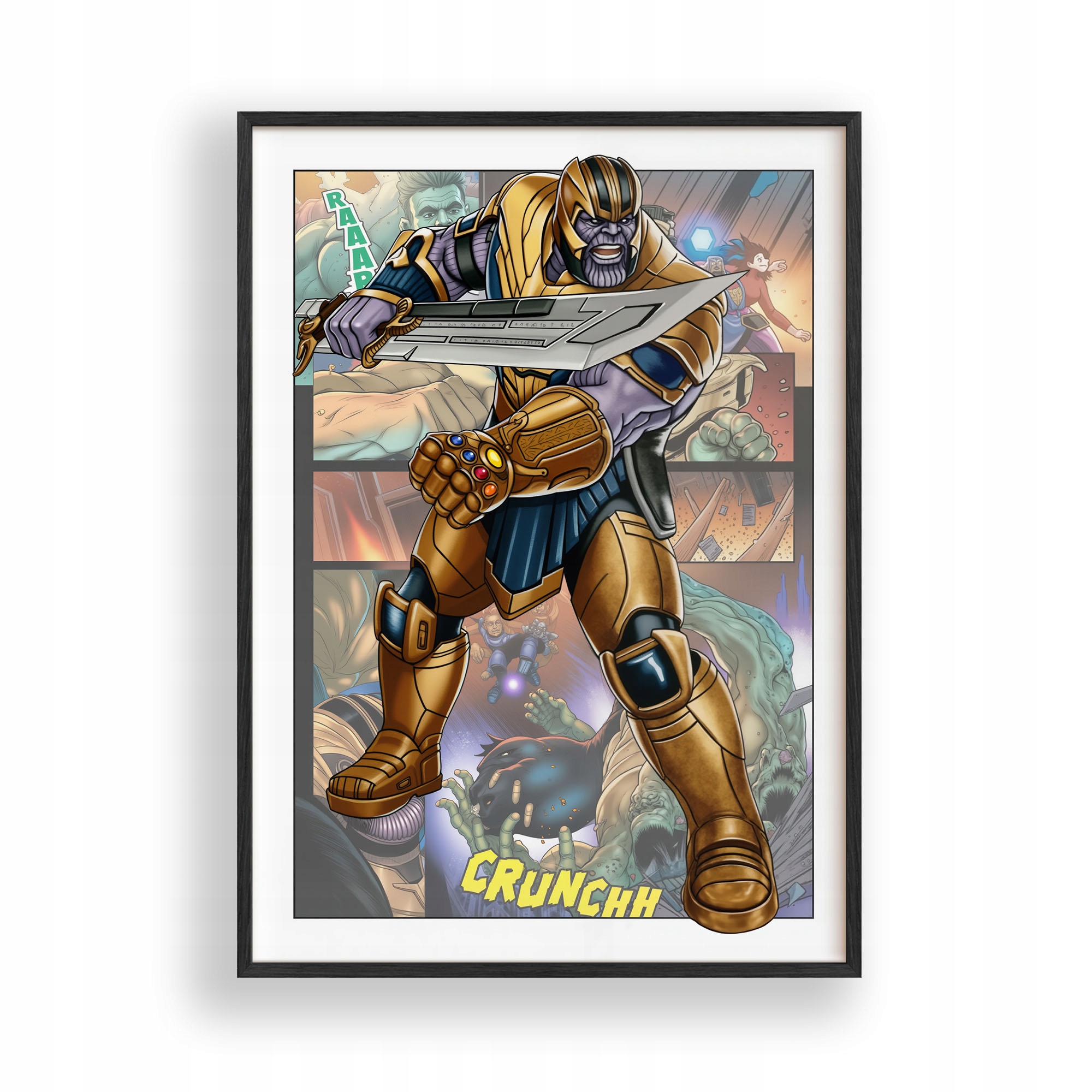 Thanos Avengers Plakát s černým dřevěným Rámeček 30x42 cm