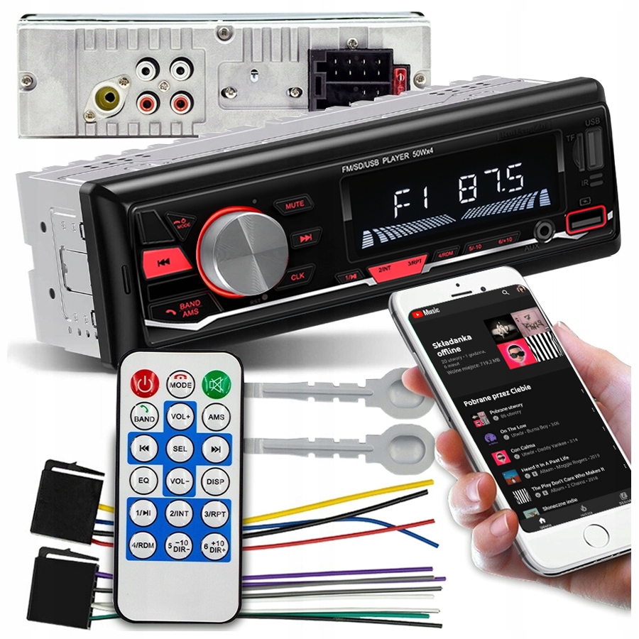 RADIO SAMOCHODOWE 1-DIN USB SD AUX MP3 MIKROFON PILOT 1-DIN
