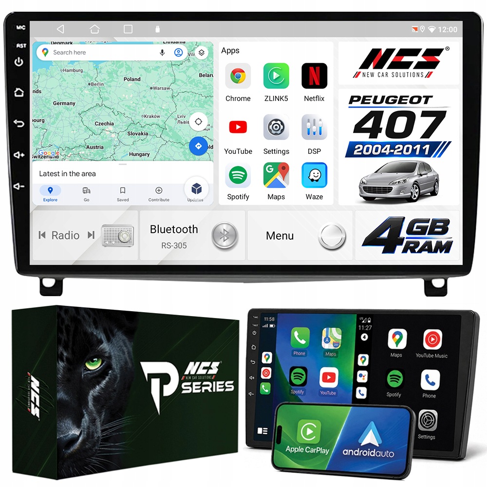 Autorádio 2DIN Ncs RS-305 Peugeot 407 2004-2011 Android Navigácia