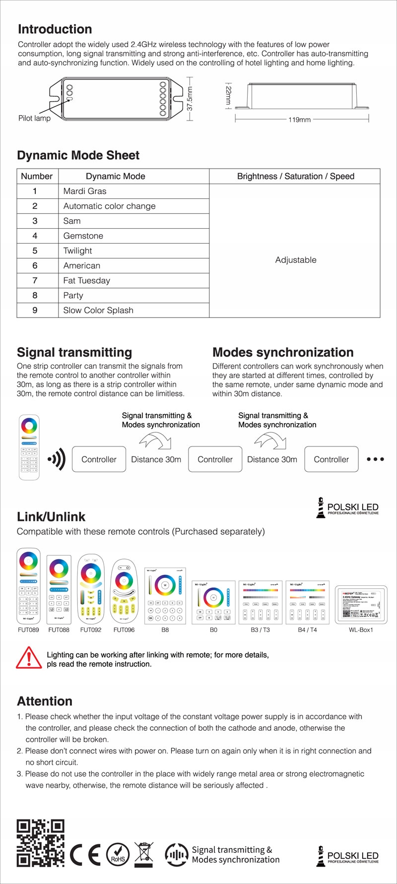 Mi.Light STEROWNIK 4 STREFOWY RGB FUT037 EAN (GTIN) 6970602180865