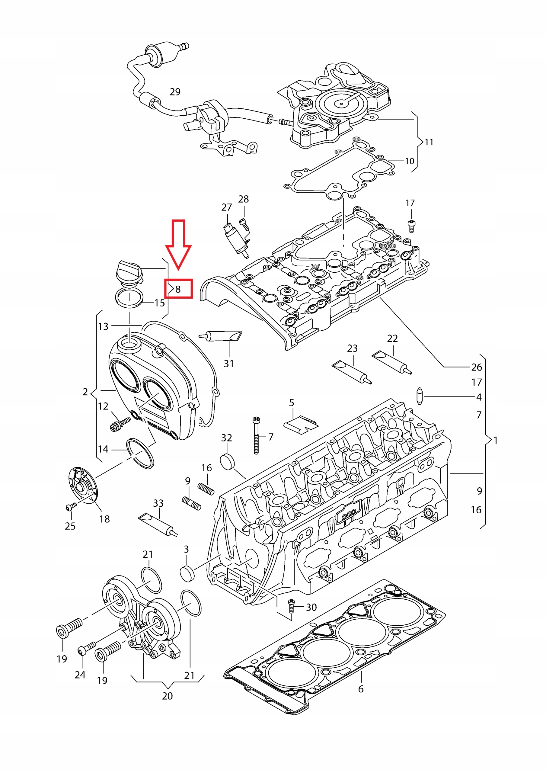 KOREK WLEWU OLEJU OE 06K103485D AUDI A5 F5 2.0 TFSI Numery katalogowe zamienników 06C103485N