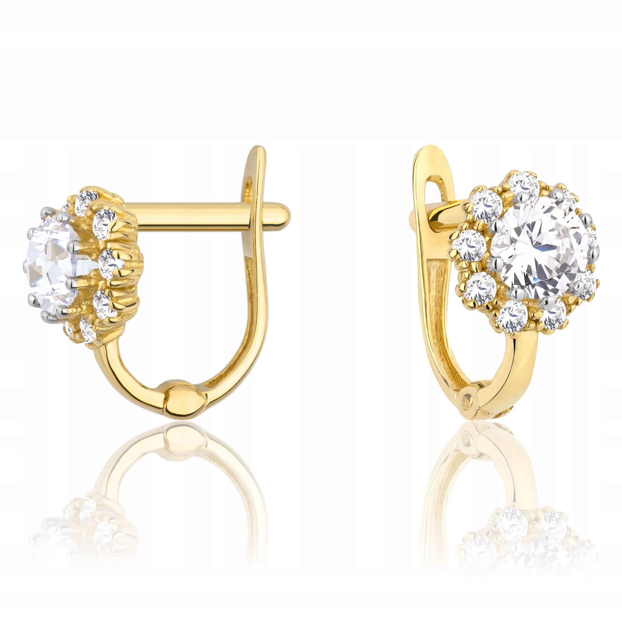 Náušnice 585 s kytičkou ze zirkonu na anglickém zapínání
