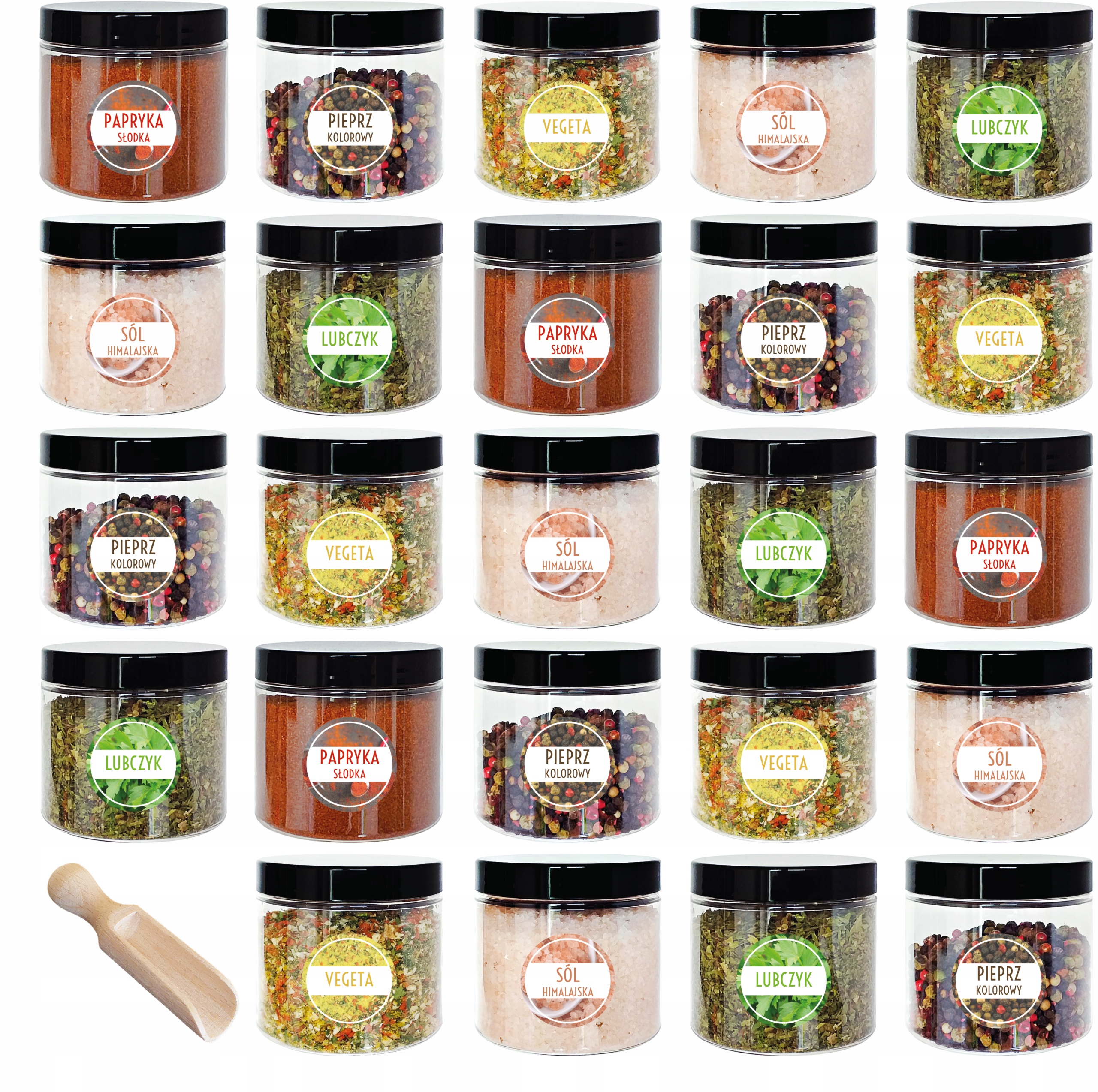 

słoiczki na przyprawy 200 ml 24szt. naklejki 108