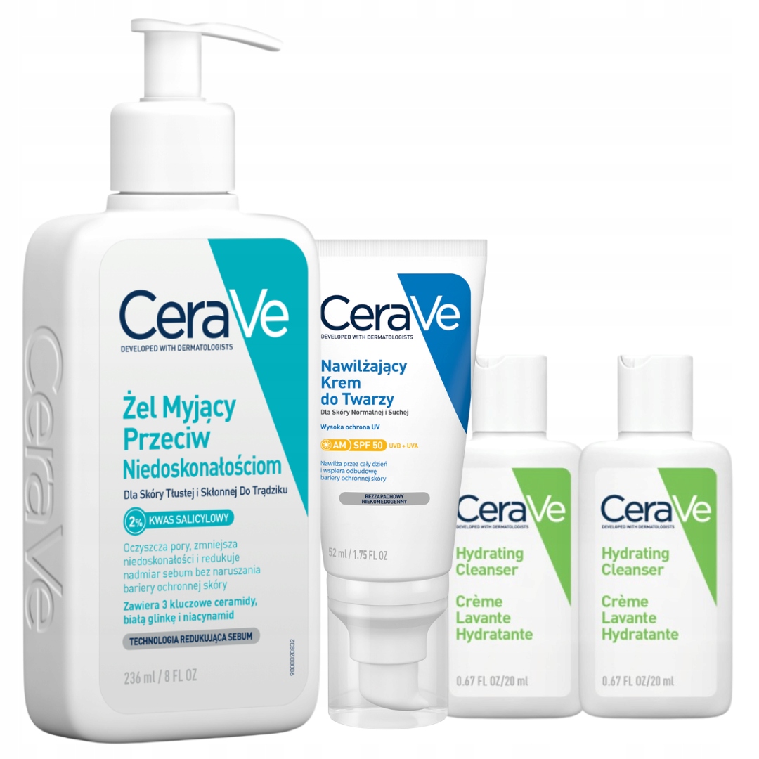 CeraVe Zestaw Nawilżający Krem do Twarzy Spf 50 52ml Żel Myjący 236 ml