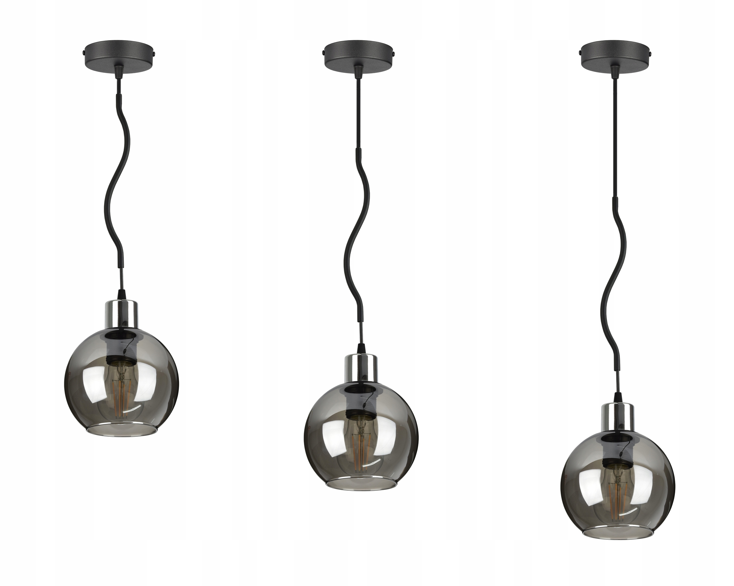 

Szklana Lampa Wisząca Żyrandol Spline Chrom Kula
