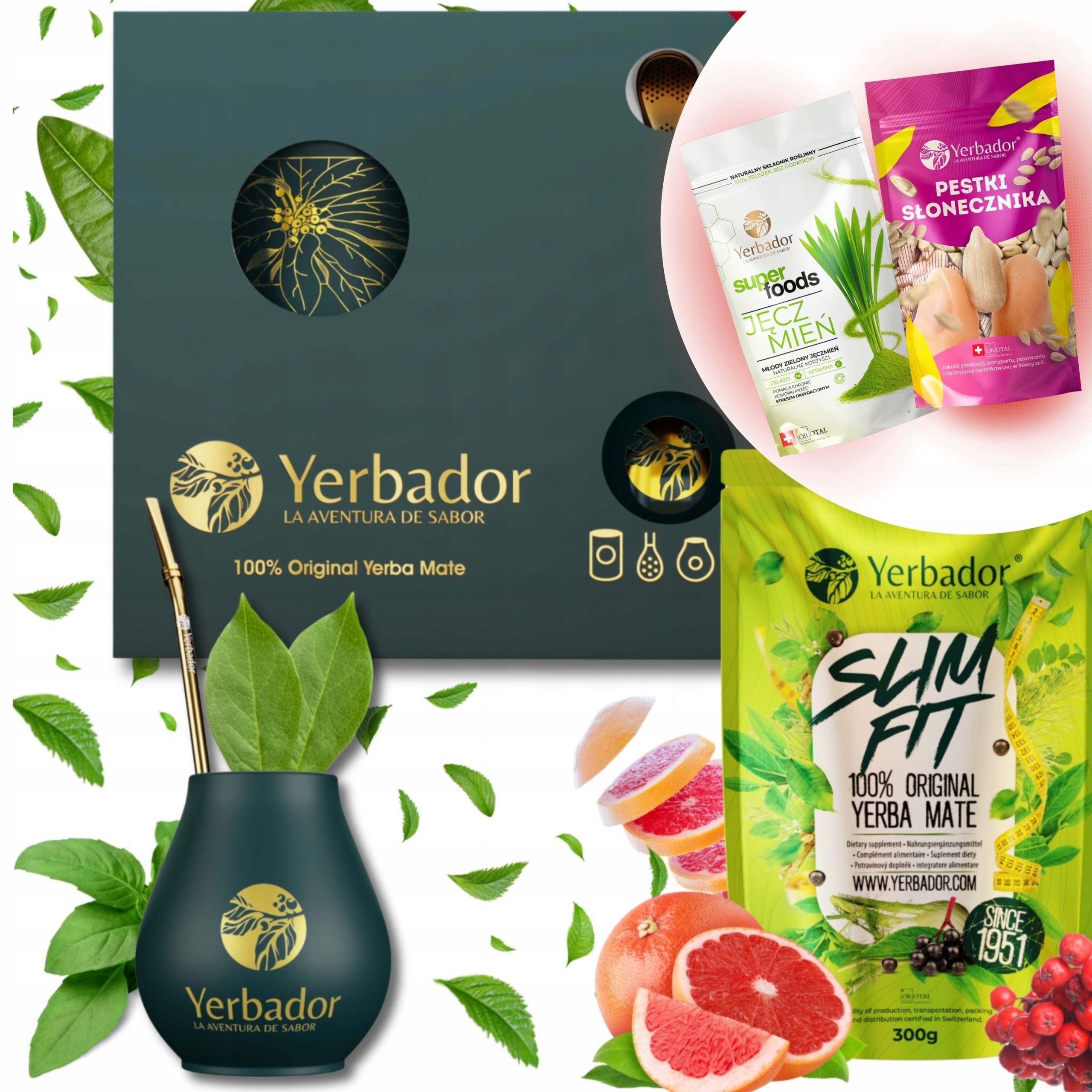 Yerba Mate Yerbador Zestaw Slim Fit Matero Bombilla 300g 0.3kg 2 Gratisy