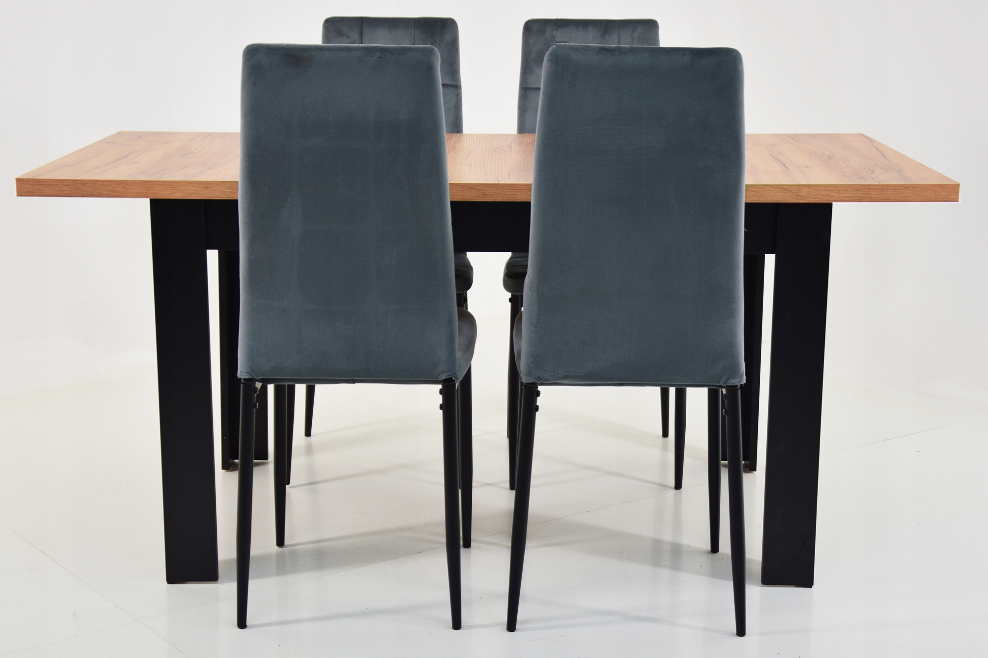 Rozkładany stół 80x140/180 blat CRAFT i 4 TAPICEROWANE krzesła SZARY WELUR Marka Grande Meble