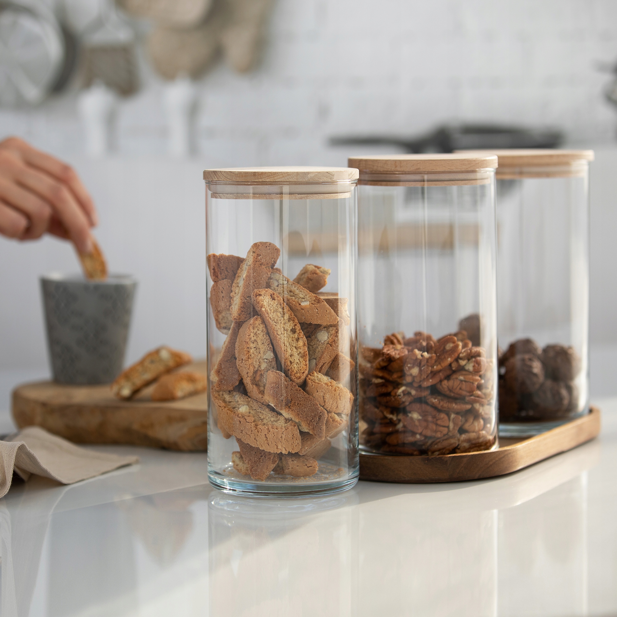 SZKLANE POJEMNIKI Kuchenne 3x H20 cm NA PRODUKTY SYPKIE Żywność Do Spiżarni Linia Eco Storage